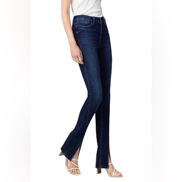 Flying Monkey Jeans Women's Size 28 Dark Blue Wash Straight Split Hem High Rise - Picture 13 of 13